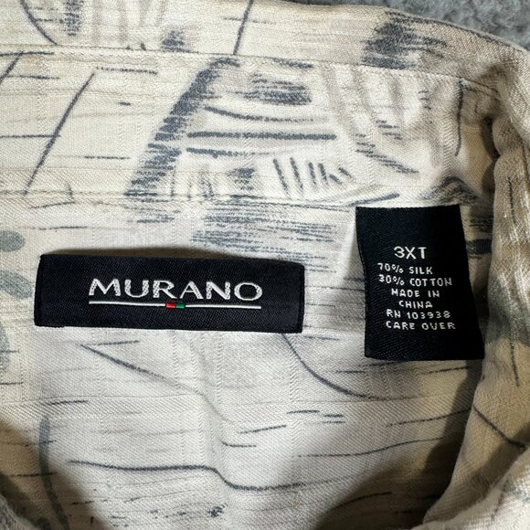 Murano Silk Short Sleeve Button Up Hawaiian Shirt Men’s Size 3XT Gray White - Picture 6 of 9